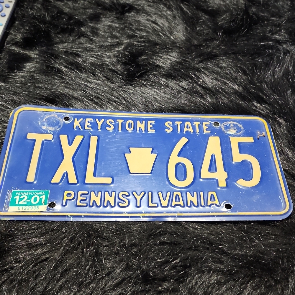 Blue and Yellow Pennsylvania License Plate. 2001.